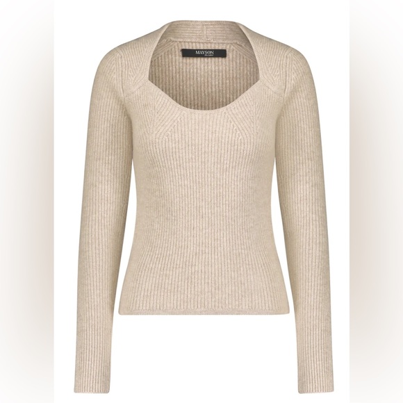 Mayson the Label wool cashmere sweetheart sweater in oatmeal heather - Picture 4 of 9